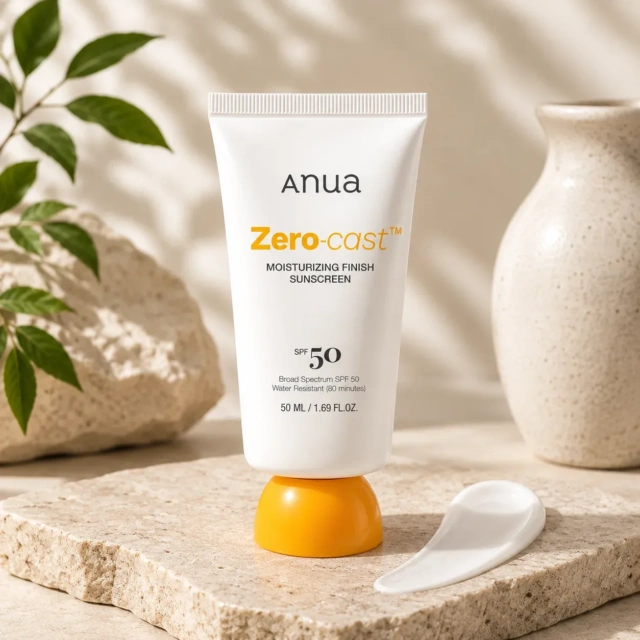 نمای بسته‌بندی و جزئیات ضد آفتاب مرطوب‌کننده آنوا بدون رد سفیدی SPF50+